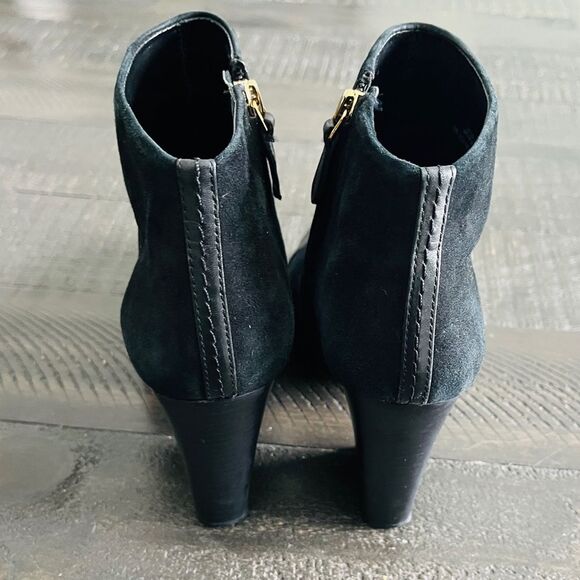 Tory Burch Black Suede Leather Cap Toe Ankle Boots Women’s 8M Block Heel Booties - Picture 3 of 11